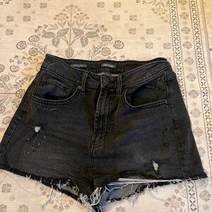 Black Distressed Denim Shorts